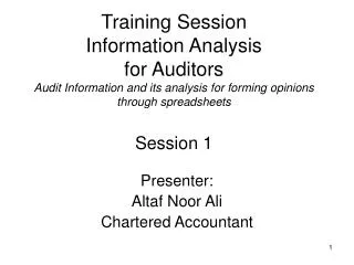 Training Session Information Analysis for Auditors Audit Information and its analysis for forming opinions through sprea
