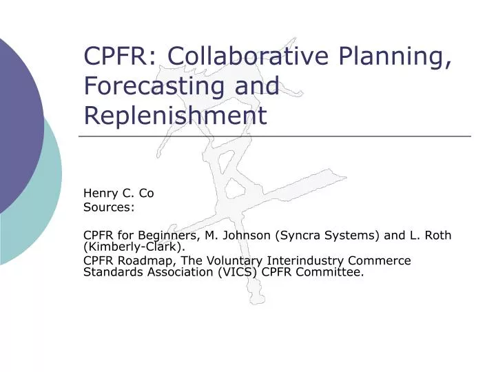 cpfr collaborative planning forecasting and replenishment