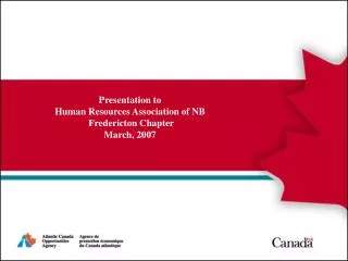 Presentation to Human Resources Association of NB Fredericton Chapter March, 2007