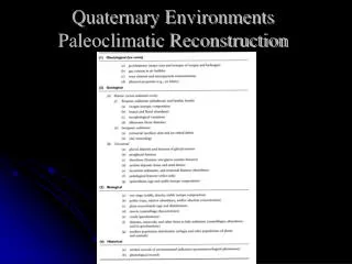 Quaternary Environments Paleoclimatic Reconstruction