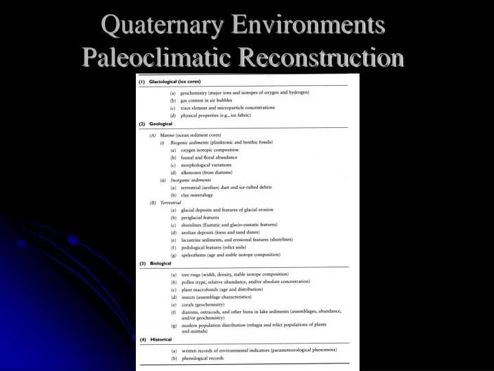 quaternary environments paleoclimatic reconstruction