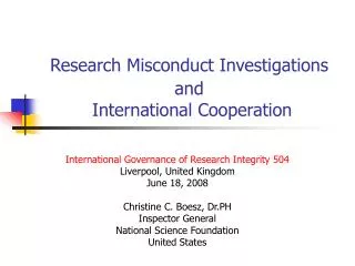 Research Misconduct Investigations and International Cooperation