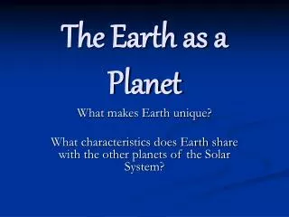 The Earth as a Planet