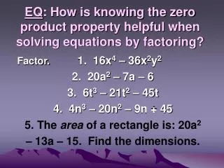 eq how is knowing the zero product property helpful when solving equations by factoring