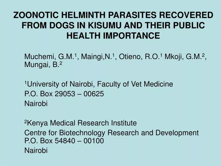 zoonotic helminth parasites recovered from dogs in kisumu and their public health importance