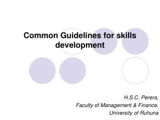Common Guidelines for skills development