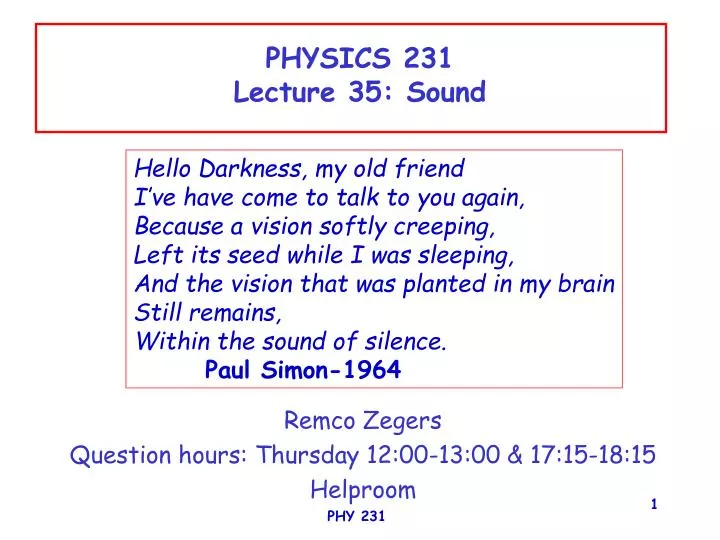 physics 231 lecture 35 sound