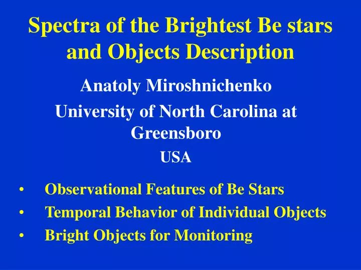 spectra of the brightest be stars and objects description