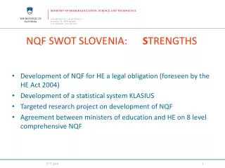 NQF SWOT SLOVENIA: S TRENGTHS