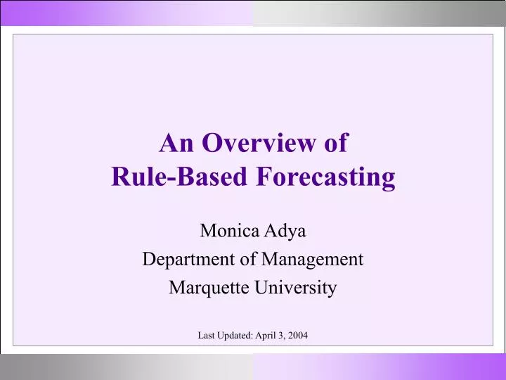 an overview of rule based forecasting
