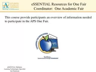 eSSENTIAL Resources for One Fair Coordinator: One Academic Fair