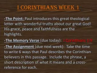 I Corinthians Week 1