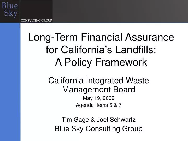 long term financial assurance for california s landfills a policy framework
