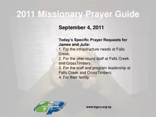2011 Missionary Prayer Guide