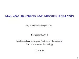 MAE 4262: ROCKETS AND MISSION ANALYSIS