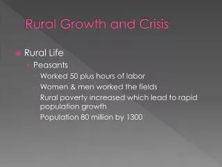 Rural Growth and Crisis