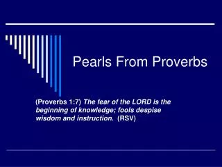 Pearls From Proverbs