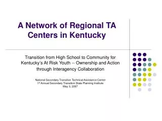 A Network of Regional TA Centers in Kentucky