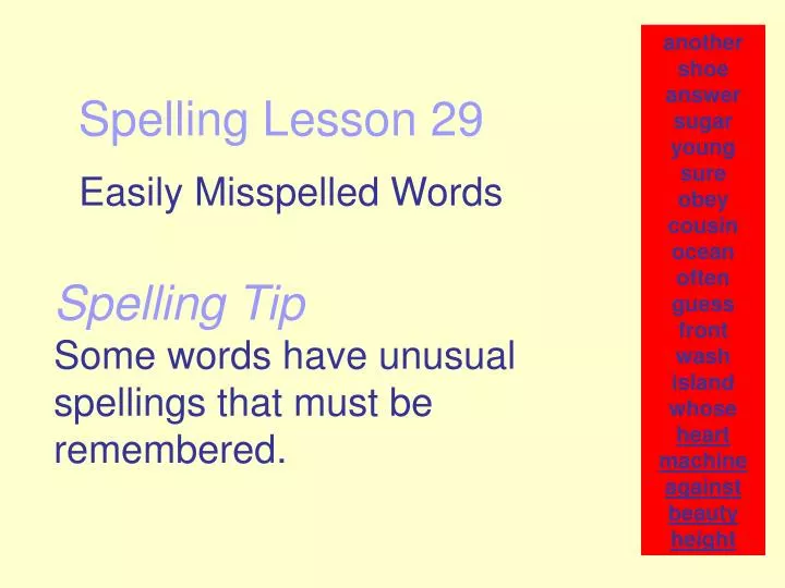 spelling lesson 29