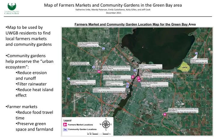 map of farmers markets and community gardens in the green bay area
