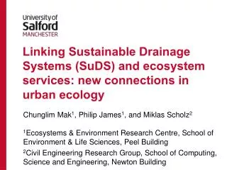 Linking Sustainable Drainage Systems ( SuDS ) and ecosystem services: new connections in urban ecology