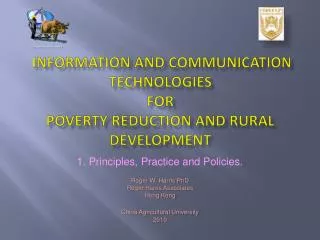 Information and Communication Technologies for Poverty Reduction and Rural Development