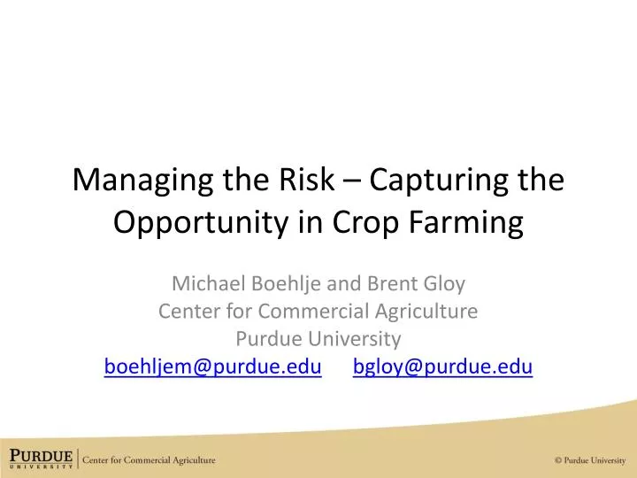 managing the risk capturing the opportunity in crop farming