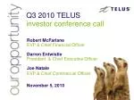 Q3 2010 TELUS investor conference call - slide 1