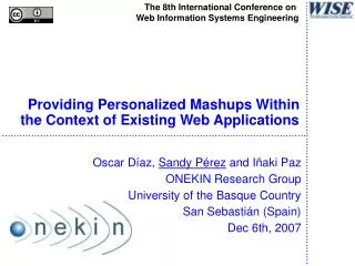Providing Personalized Mashups Within the Context of Existing Web Applications