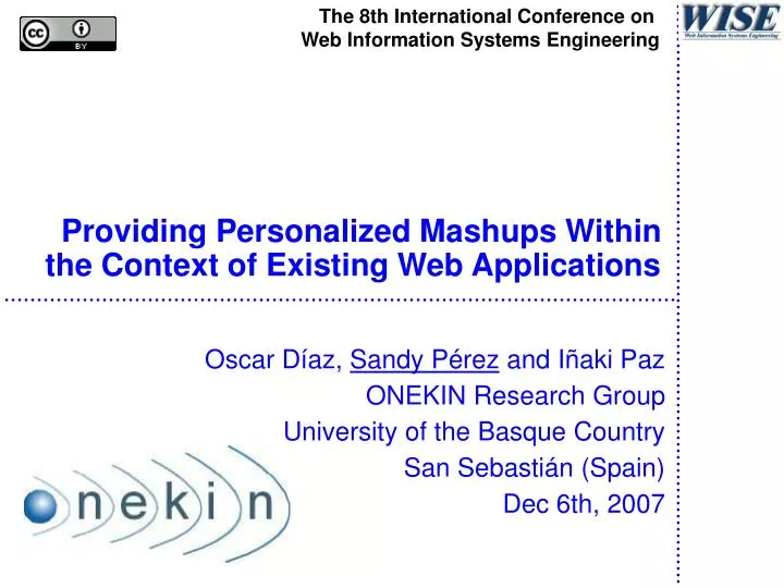 providing personalized mashups within the context of existing web applications
