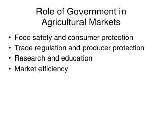 Role of Government in Agricultural Markets