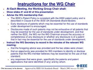 Instructions for the WG Chair
