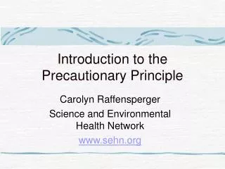 Introduction to the Precautionary Principle