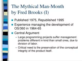 The Mythical Man-Month by Fred Brooks (I)