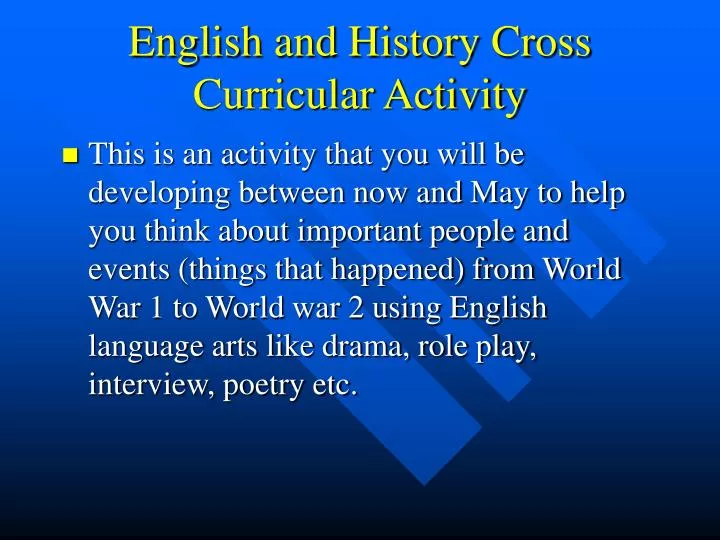 english and history cross curricular activity