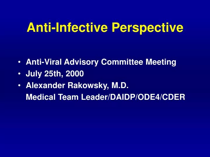 anti infective perspective
