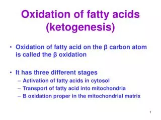 Oxidation of fatty acids (ketogenesis)