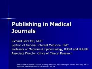 Publishing in Medical Journals