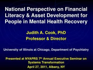 National Perspective on Financial Literacy &amp; Asset Development for People in Mental Health Recovery