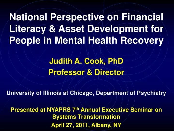 national perspective on financial literacy asset development for people in mental health recovery