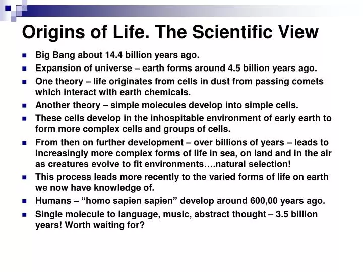 origins of life the scientific view