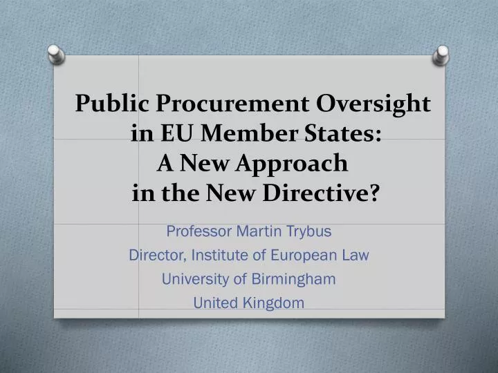 public procurement oversight in eu member states a new approach in the new directive