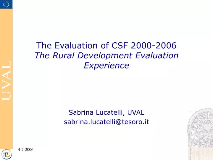 the evaluation of csf 2000 2006 the rural development evaluation experience
