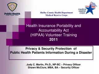 Health Insurance Portability and Accountability Act (HIPAA) Volunteer Training 2011
