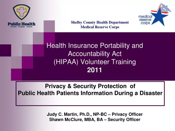 health insurance portability and accountability act hipaa volunteer training 2011