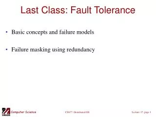 Last Class: Fault Tolerance