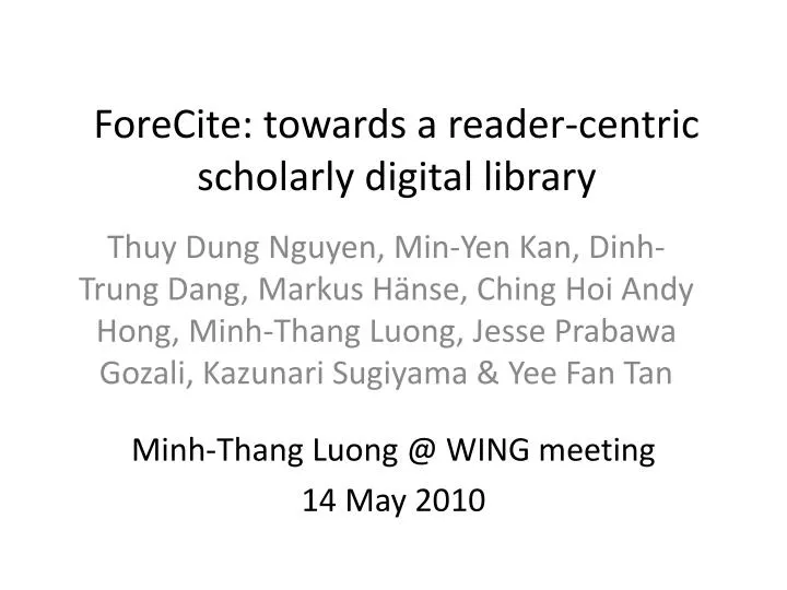 forecite towards a reader centric scholarly digital library