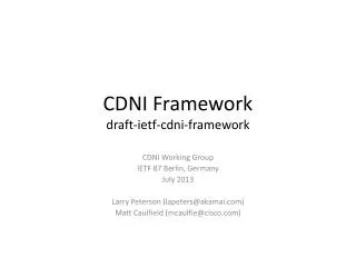CDNI Framework draft- ietf - cdni -framework