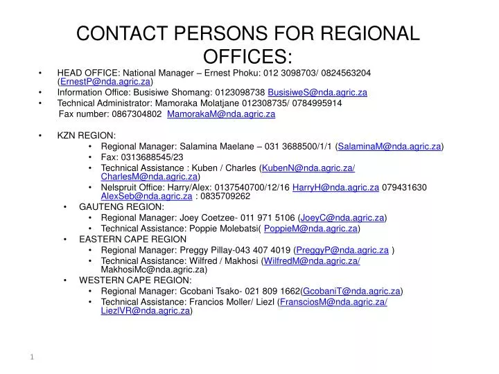 contact persons for regional offices