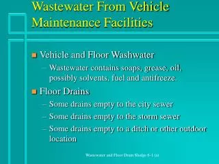 Wastewater From Vehicle Maintenance Facilities
